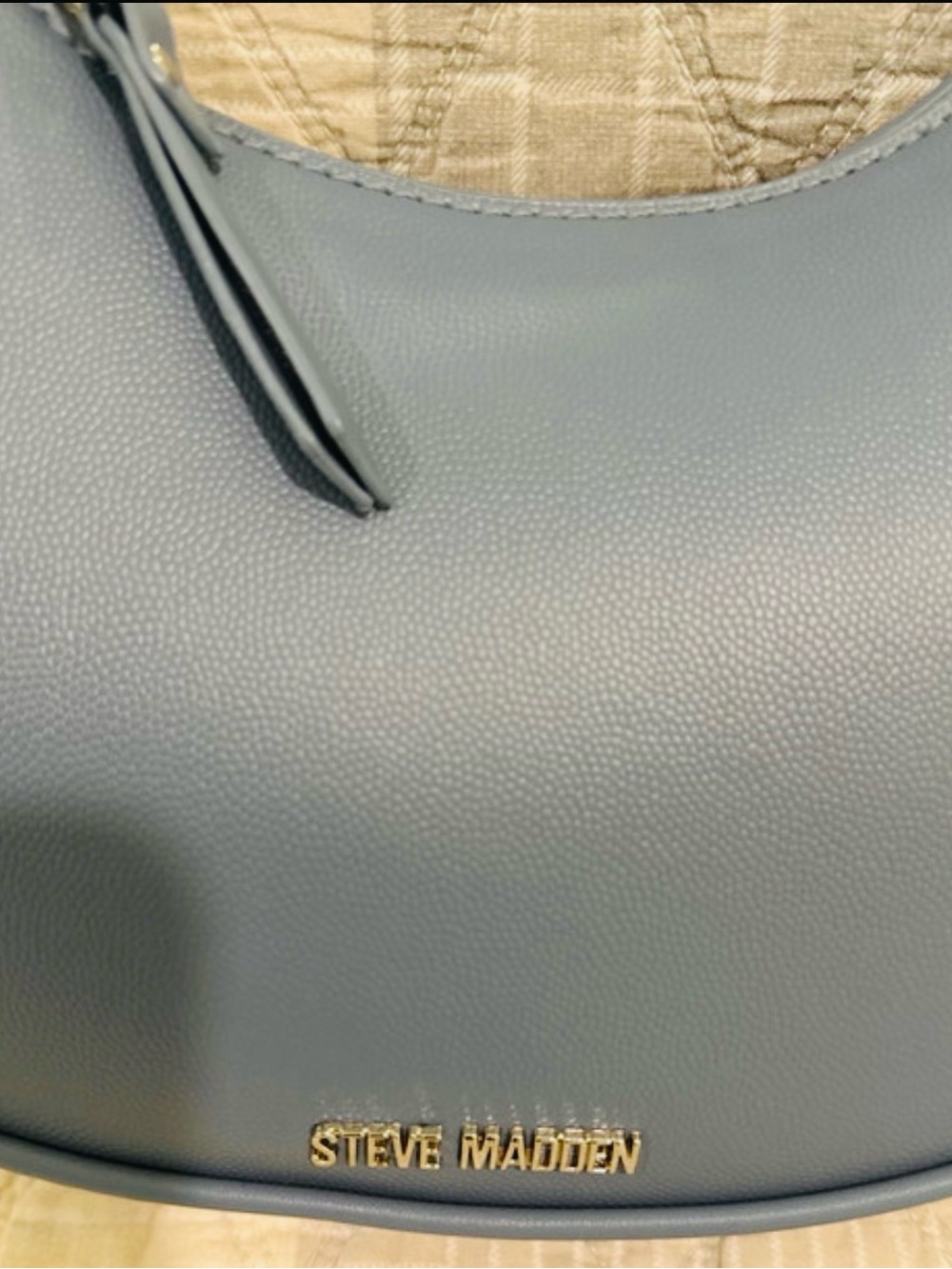 Steve Madden Slate Blue Pebbled Shoulder Bag with Gold Logo